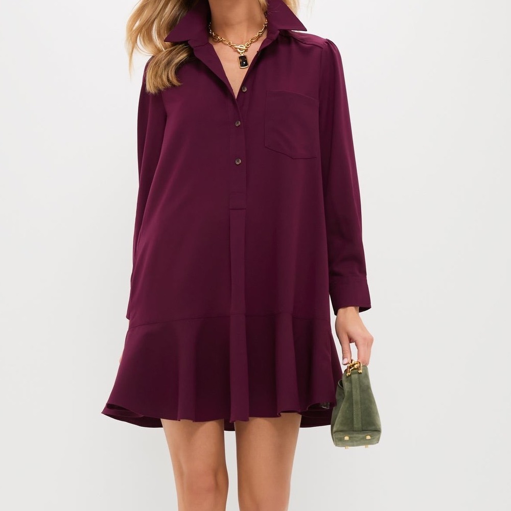 Tuckernuck Winetasting Crepe Callahan Shirt Dress Long Sleeve Burgundy XL